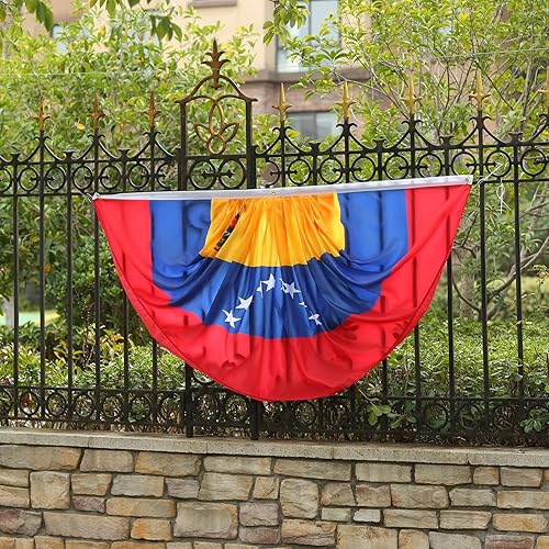 Miniatura 5 de Bandera de abanico plisada venezolana de Venezuela de 3 x 6 pies, 2 banderas de abanico plisadas para interiores y exteriores, decoración de porche