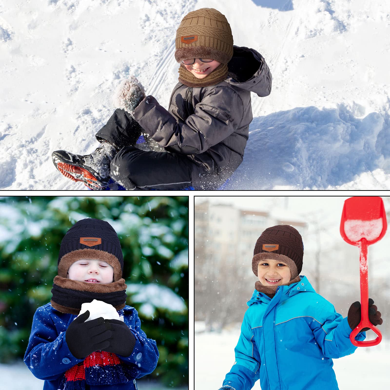 18 Stück Kinder Winter Mütze Schal Handschuhe Set Gestrickte Fleece Beanie Mütze Schals Touchscreen Handschuhe für 5-12 Jahre alt Mädchen und Jungen, Mehrfarbig, Einheitsgröße