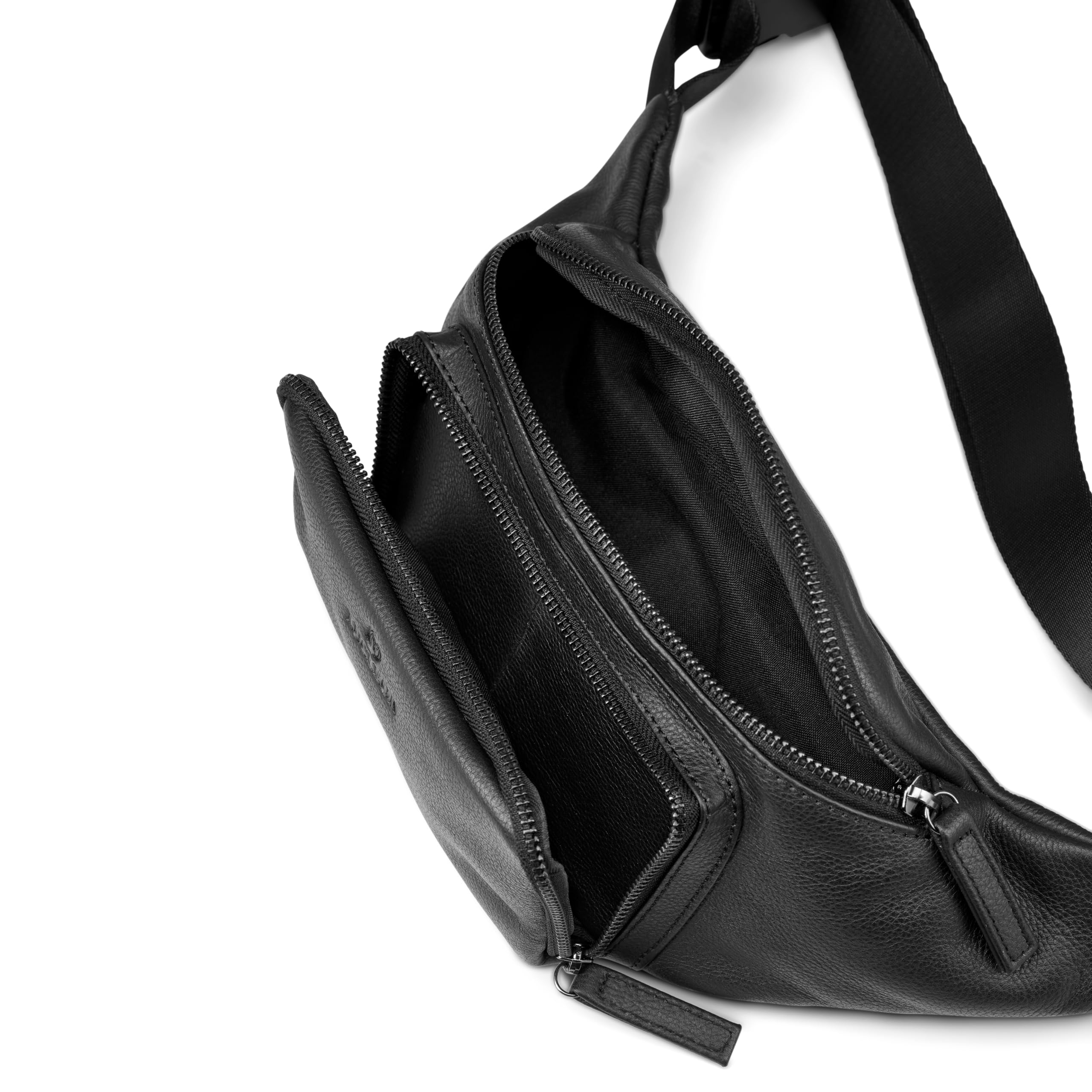 Lucleon by Trendhim | Bauchtasche für Herren aus Schwarzem Vollrindsleder | Anilin-Finish & Baumwollfutter | Gürteltasche im Dänischen Design für Alltag & Reise