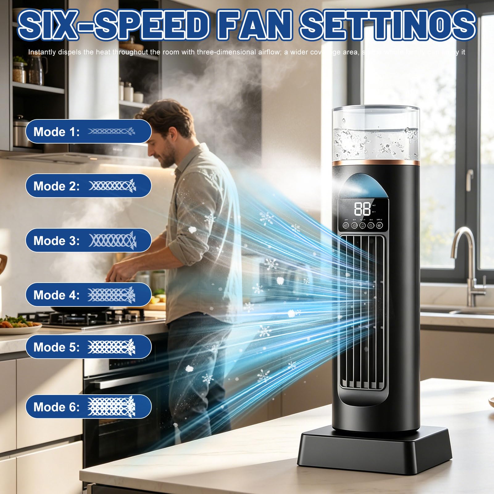 Torre de aire acondicionado AC, ventilador de aire frío, aire acondicionado portátil con temporizador de 8H, ventilador de aire frío con 9 niveles, silencioso, oscilante y sin aspas, con mando a