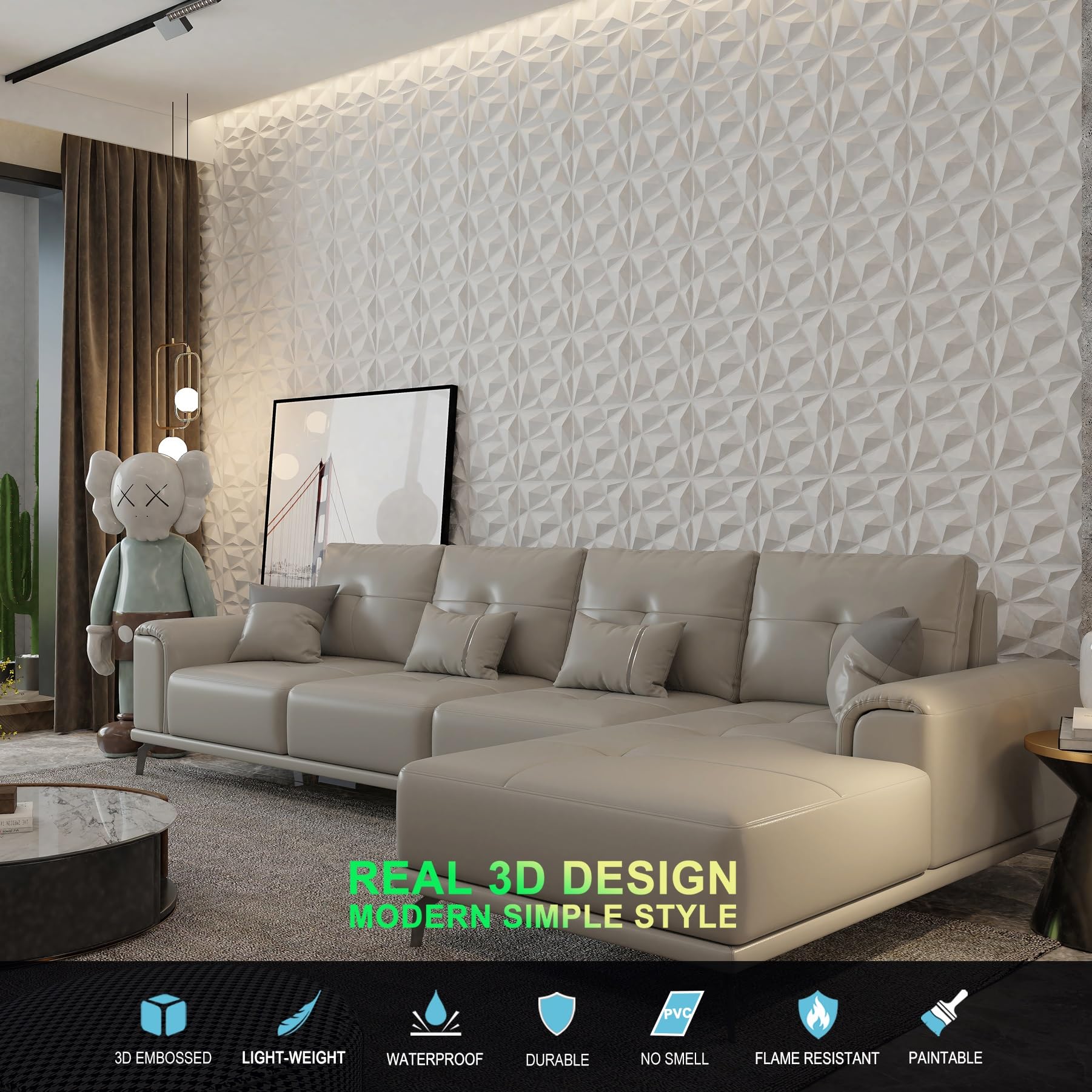 MIX3D Paquete de 33 paneles de pared 3D, paneles decorativos modernos para decoración de paredes interiores, paneles de revestimiento de pared de PVC para sala de estar, vestíbulo, dormitorio, hotel,