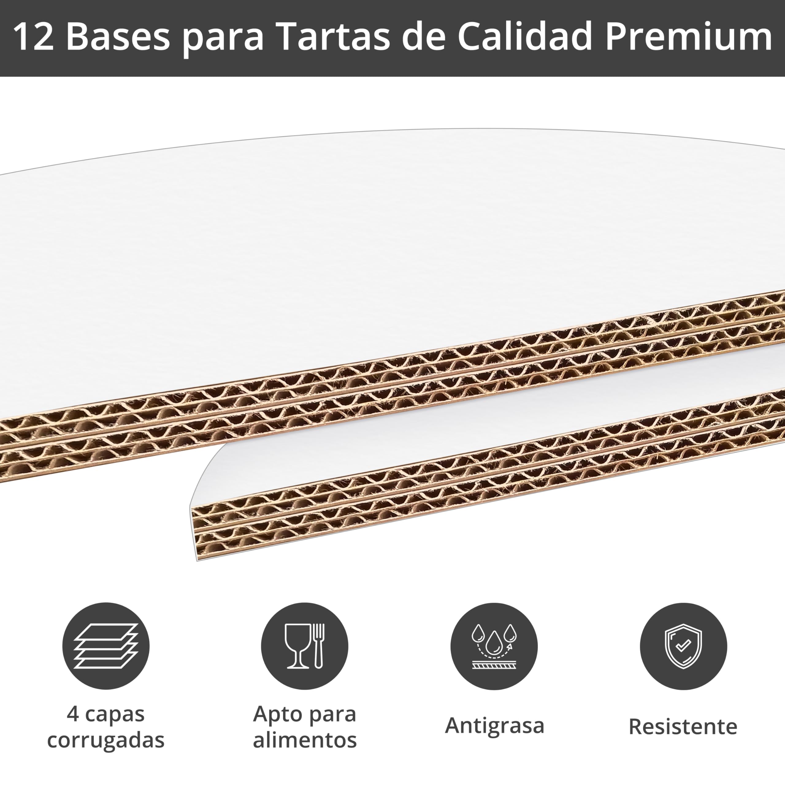 Winter Shore Soporte Tartas Blancas de 30 cm (Pack de 12) - Bases Tartas Redondas de 12 mm de Grosor para Decorar Tartas - Cartón Ondulado de Varias Capas, Superficie Lisa y Brillante Antigrasa