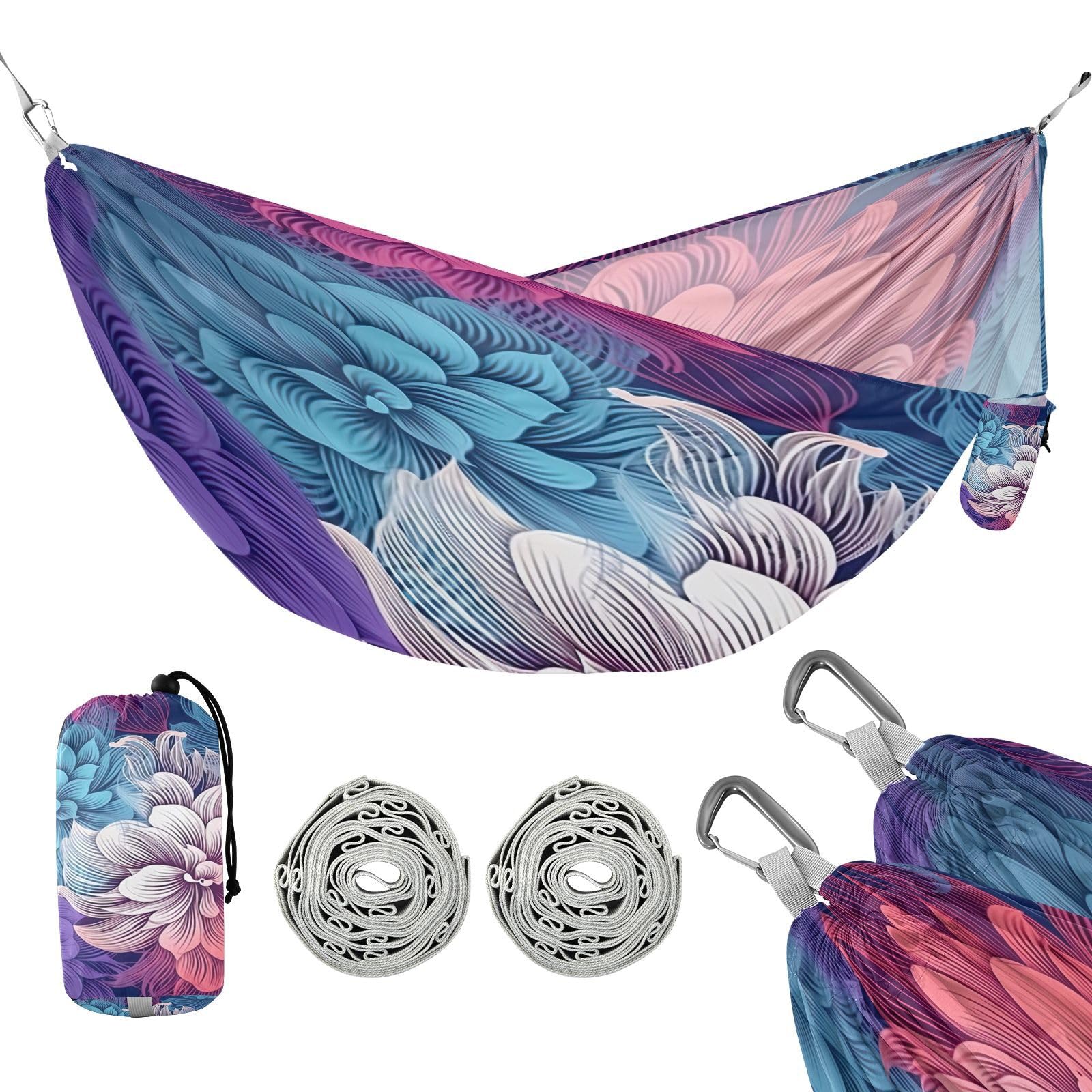 SDMKA Colorful Line Flower Camping Hammock, 330 lbs with 2 Tree Straps, Carry Bag, Single Portable Hammock for Outdoor/Indoor, Hiking, Beach, Backpacking, Travel