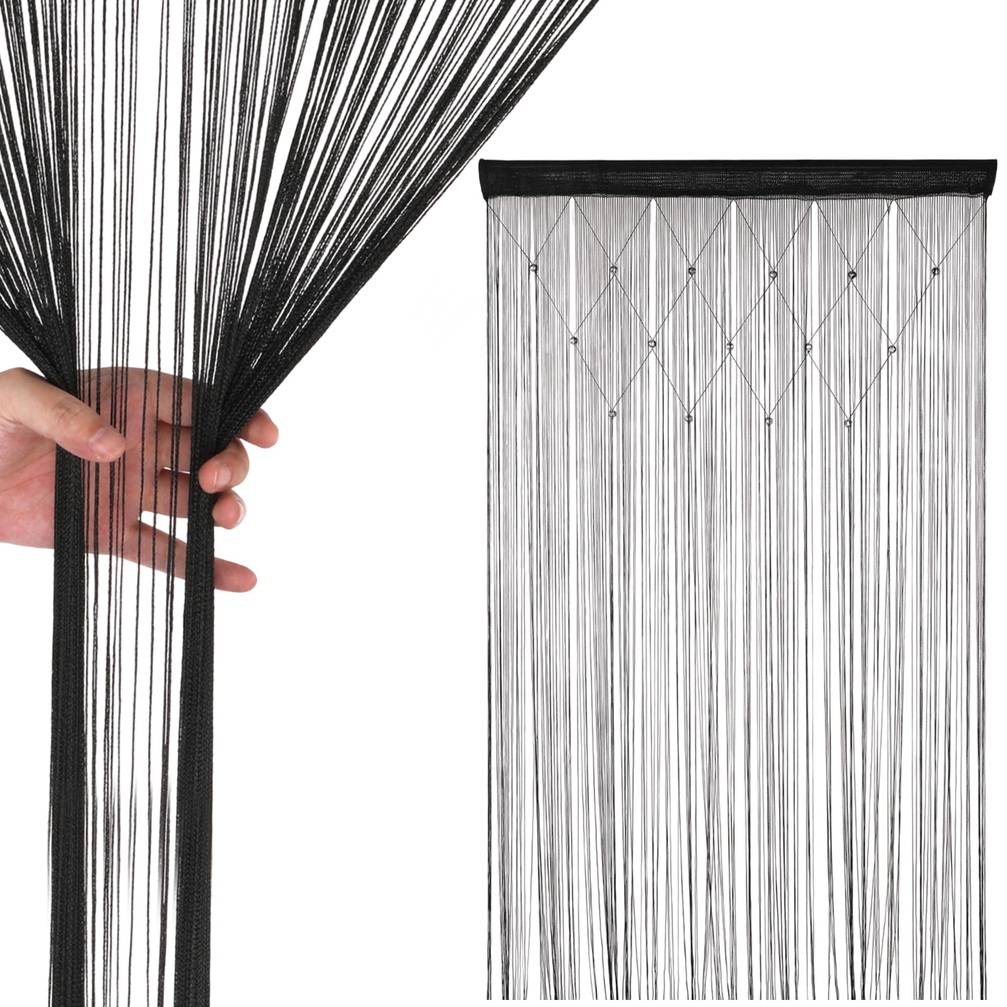 Trimming Shop Glitter Beaded String Curtains Polyester Fly Screen Room Divider Fringe Panel Spaghetti Tassel Curtain Decorative for Doorway, Windows & Event Decoration, 200cm x 100cm, Black