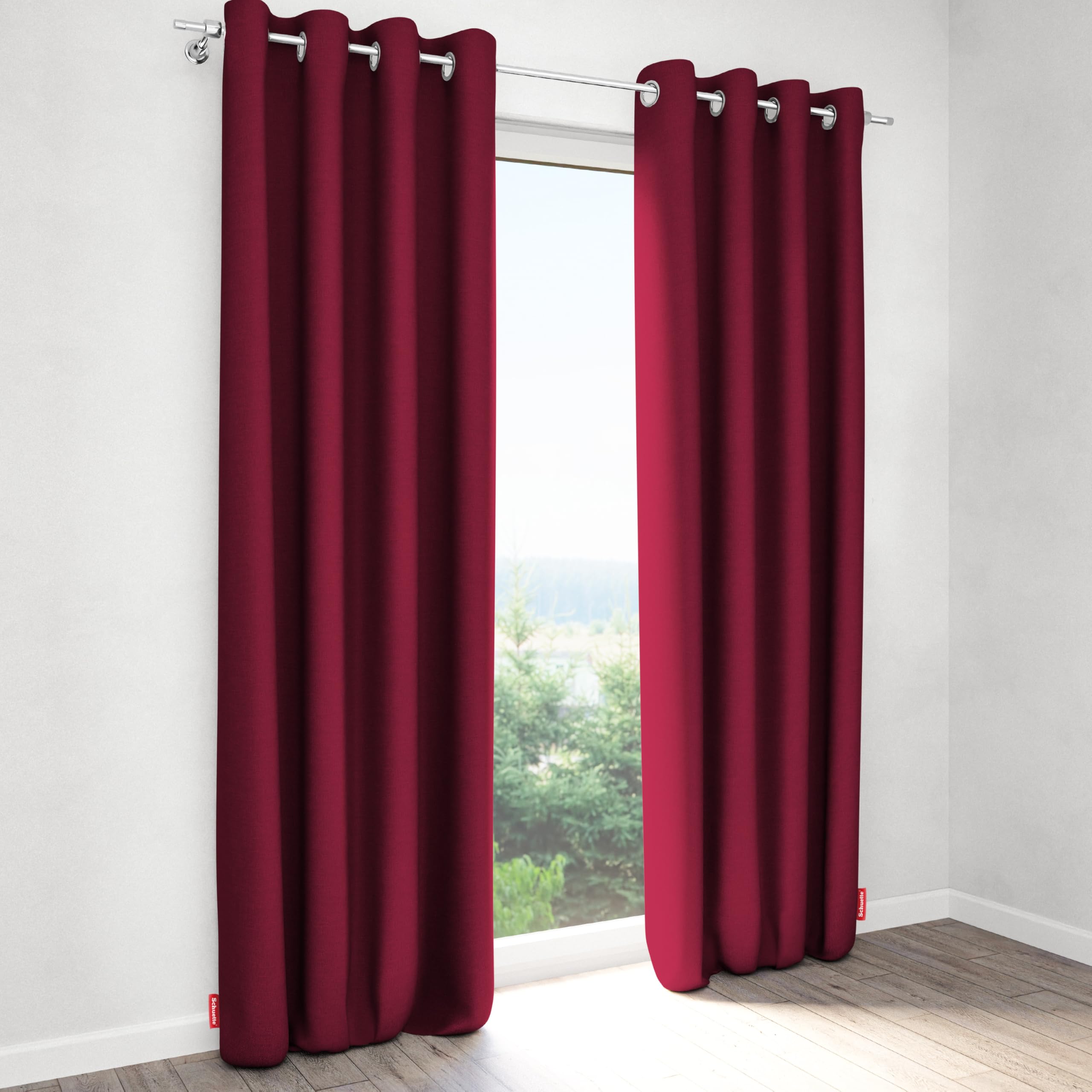 Schuette® Verdunklungsvorhang mit Ösen ● Century Black: Firre Dance (Rot) ● 230x130cm Höhe x Breite (1 Stück) ● Blackout Vorhang Verdunkelung Knitterfrei Pflegeleicht Gardine Thermo Blickdicht