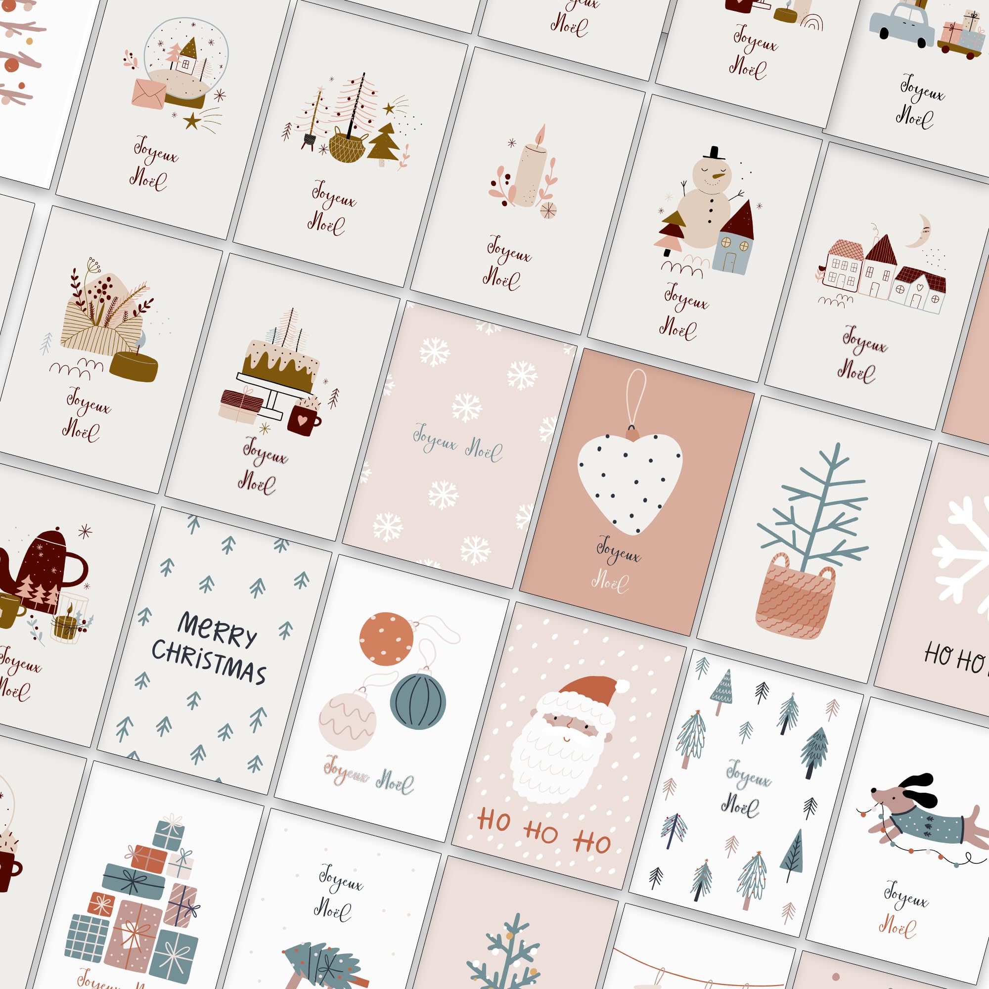 Cartes de Noël avec enveloppe Set de 30 pièces - En français - A6 cartes pliables