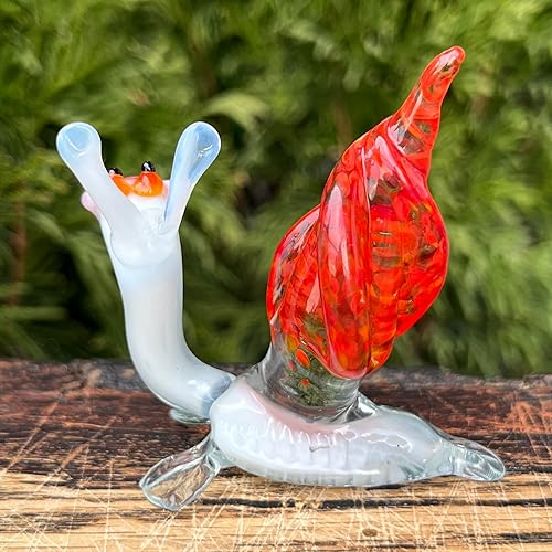Miniatura 6 de Figura de caracol de cristal rojo Miniatura soplada a mano estilo Murano Adorno coleccionable de caracol de cristal para estante o escritorio