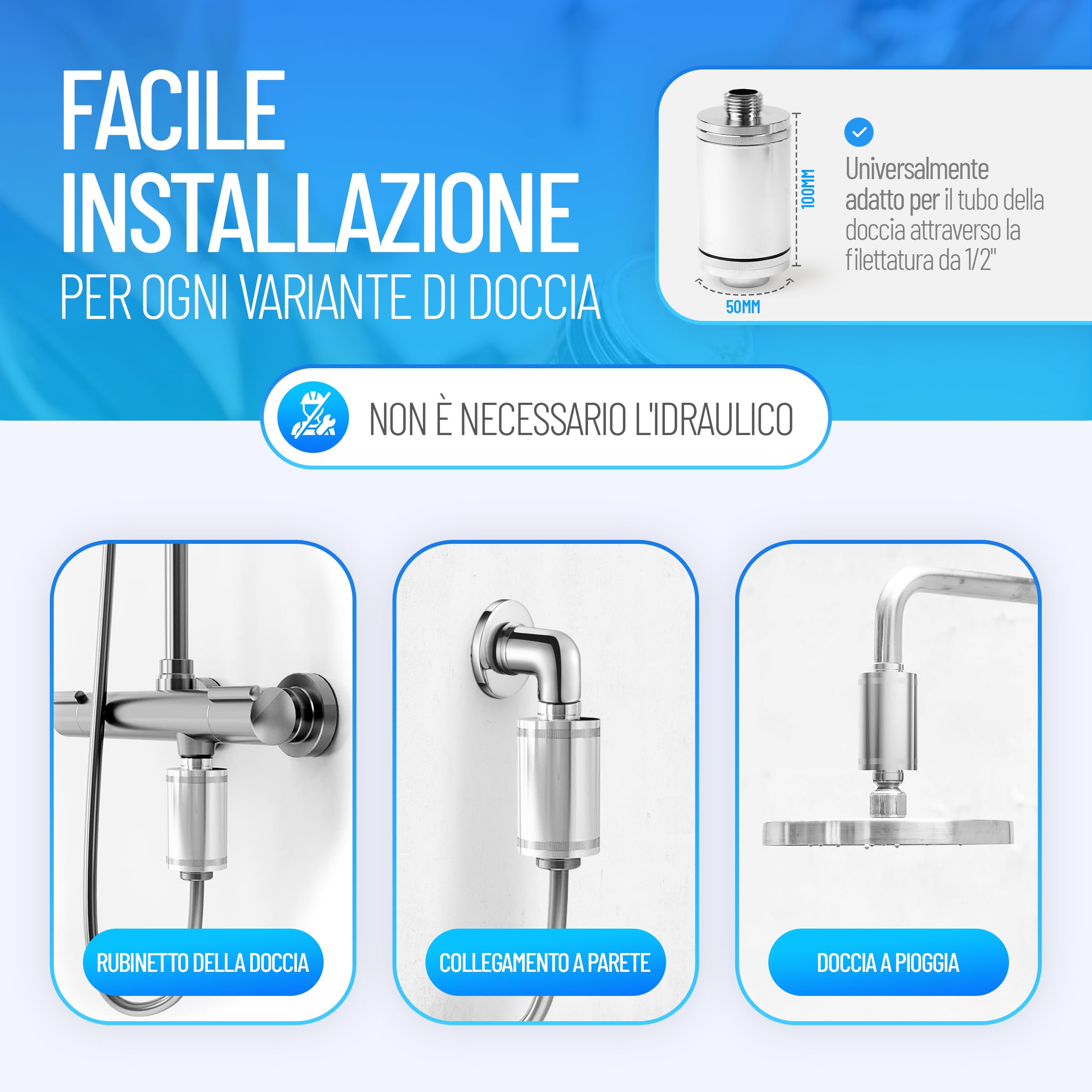 Filtro antilegionella LONGLIFE per doccia | Protezione antilegionella certificata | Set completo con filtro sostituibile