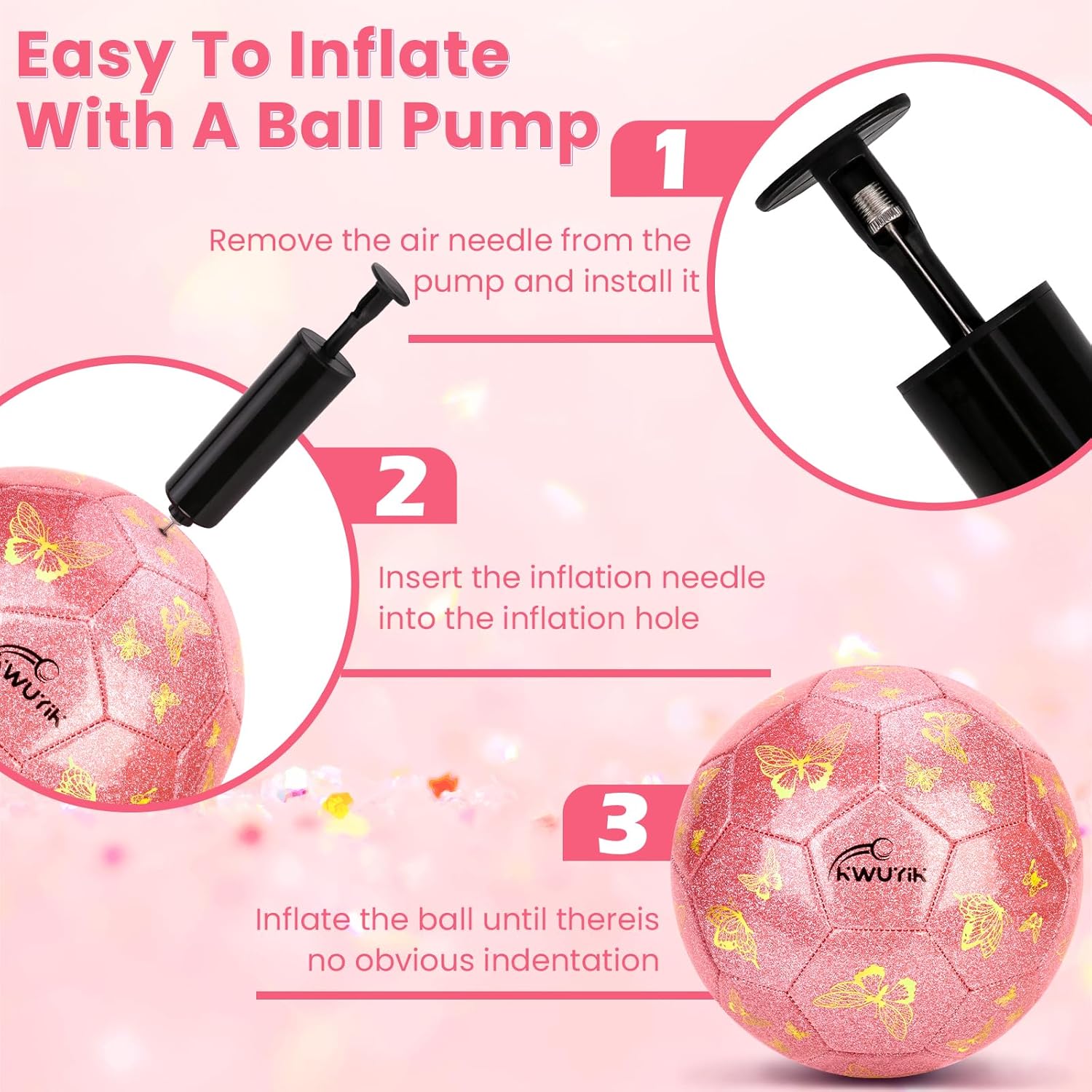 Soccer Ball Size 3 Purple Pink Glitter Butterfly Football for Kids Sparkle Gift for Boys Girls Toddlers Aged 3-8 Easter Birthday Present for Youth Kids Indoor Outdoor Practice - Image 2