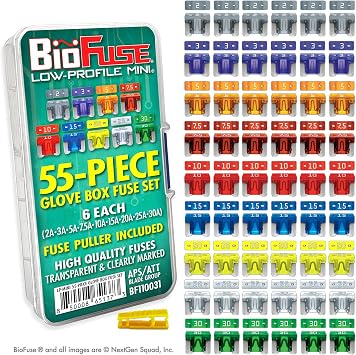 Low Profile Mini ATT 55 Piece Automotive Car Fuse Assortment Glove Box Set 54 LP-Mini Blade Fuses + Fuse Puller 2A 3A 5A 7.5A 10A 15A 20A 25A 30A