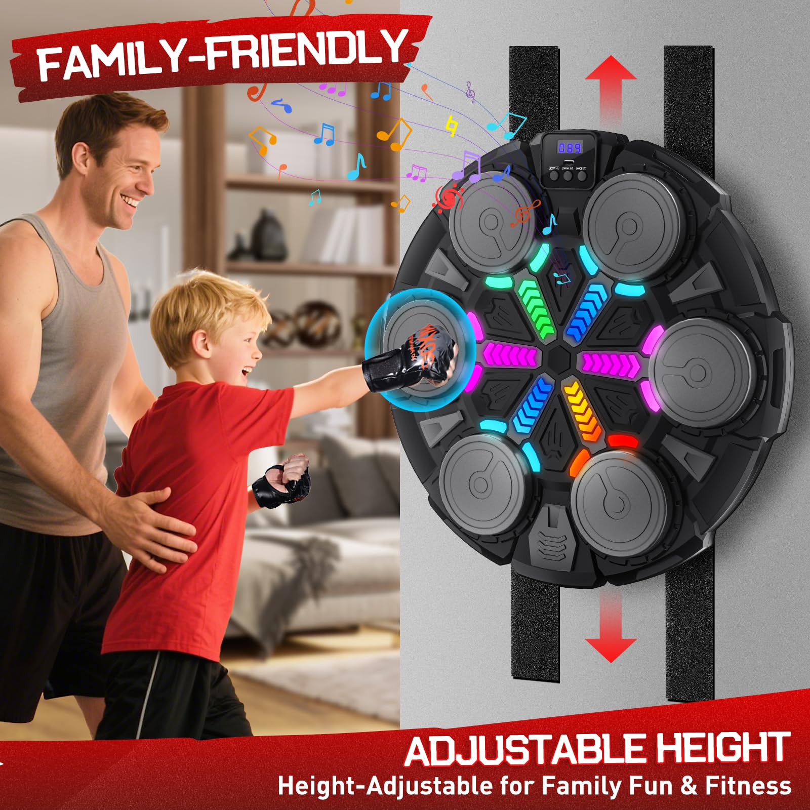 Máquina de Boxeo Musical con Bluetooth para Niños y Adultos, con Conteo, Luces Ajustables y Juego de Ritmo, Entrenamiento en Casa o al Aire Libre