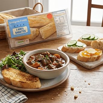 Sixsigma Foods White Baguettes - Perfect for Sandwiches, Meals & Snacks Freshly Baked, Crispy Outside & Soft Inside - Ideal for Every Mealtime Classic French Style Bread