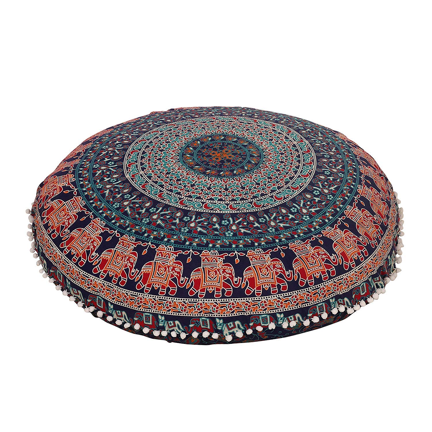 Hemsi-77 Floor Pillow Cover Decorative Mandala Pillow Sham Camel Indian Bohemian Ottoman Poufs Cover Pom Pom Pillow Cases Outdoor Cushion Cover
