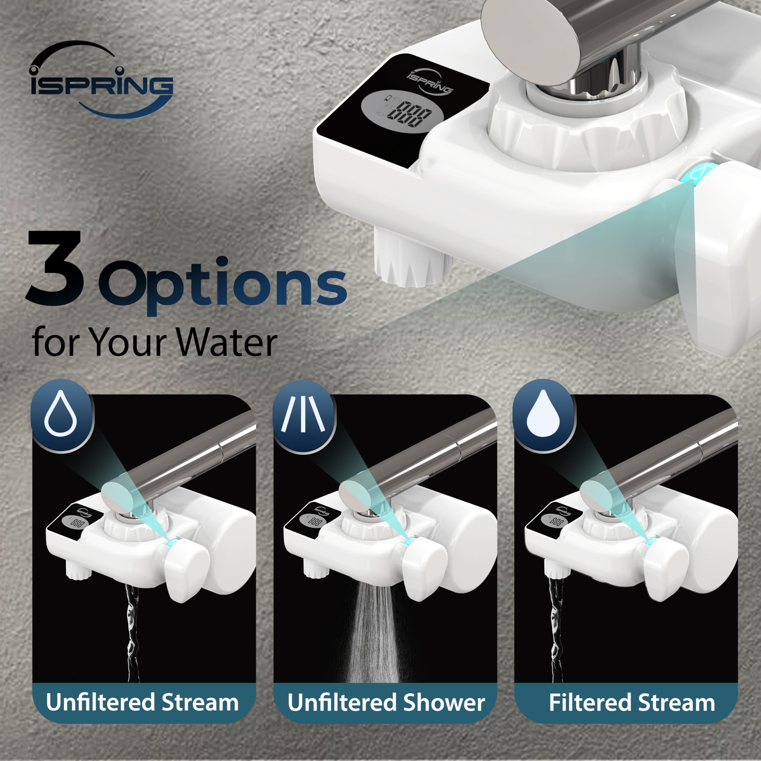 iSpring DFGB1W kran z filtrem do wody, żywotność 600 l | Cyfrowy wyświetlacz, system filtracji wody bloków węglowych, redukuje 99% chloru, zły smak