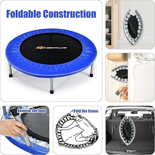 Miniatura 5 de Goplus Mini trampolín plegable, 36 pulgadas38 pulgadas, rebotador de fitness plegable para adultos, trampolín de ejercicio portátil para actividades