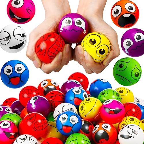 Libima 100 bolas de estrés facial de 2 pulgadas para adultos, grandes, divertidas, para apretar, colorido, emoción, bola de estrés para niños,