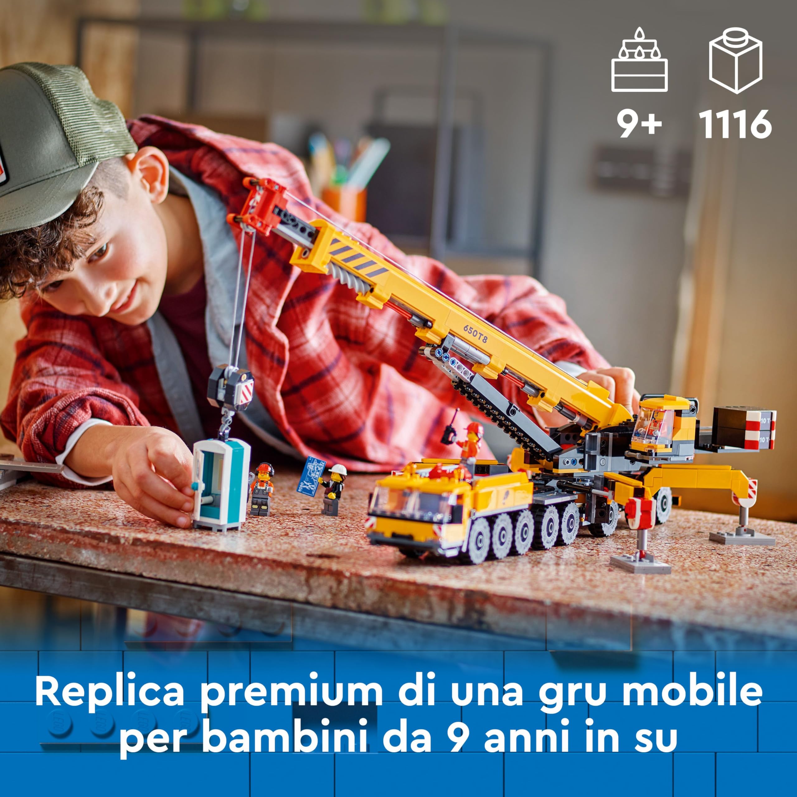 LEGO City Gru da Cantiere Mobile Gialla, Giochi Creativi per Bambini e Bambine da 9 Anni con Veicolo Giocattolo da Cantiere con Funzioni Realistiche e 4 Minifigure, Idea Regalo Divertente 60409