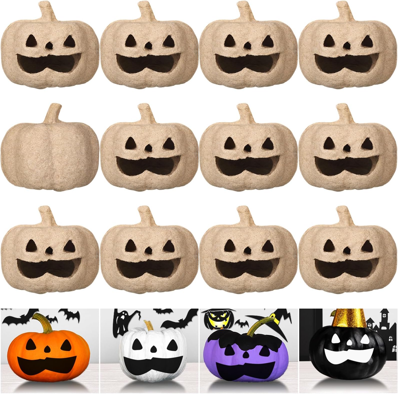 Watersay 24 Pcs Small Paper Mache Pumpkins Bulk Halloween Craft Pumpkins to Paint Decorating Unfinished Carved Face Halloween DIY Craft Projects for Fall Thanksgiving Party Decorations