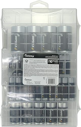 Miniatura 2 de Impecca - Pilas alcalinas AA-20 AAA-8 C-5 D-5 9 Volt-2 con caja de almacenamiento de batería dura  39 baterías paquete variado