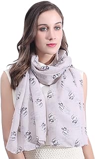 Lina & Lily Bulldog Dog Print Large Scarf Lightweight, Gift for Dog Lover (Beige)
