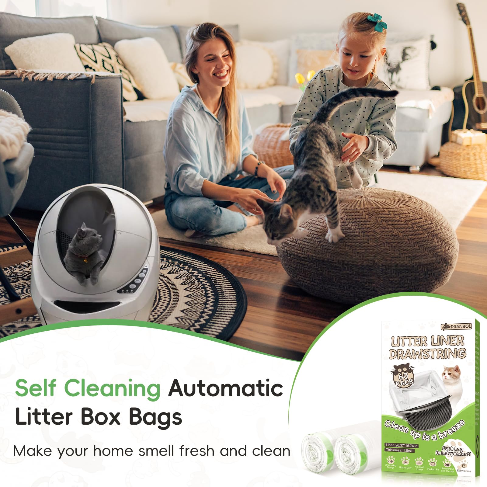 Paquete de 120 bolsas de basura para caja de arena de 3 y 4, bolsas de basura compatibles con autolimpieza automática para gatos, bolsas de cajón, extragruesas y resistentes