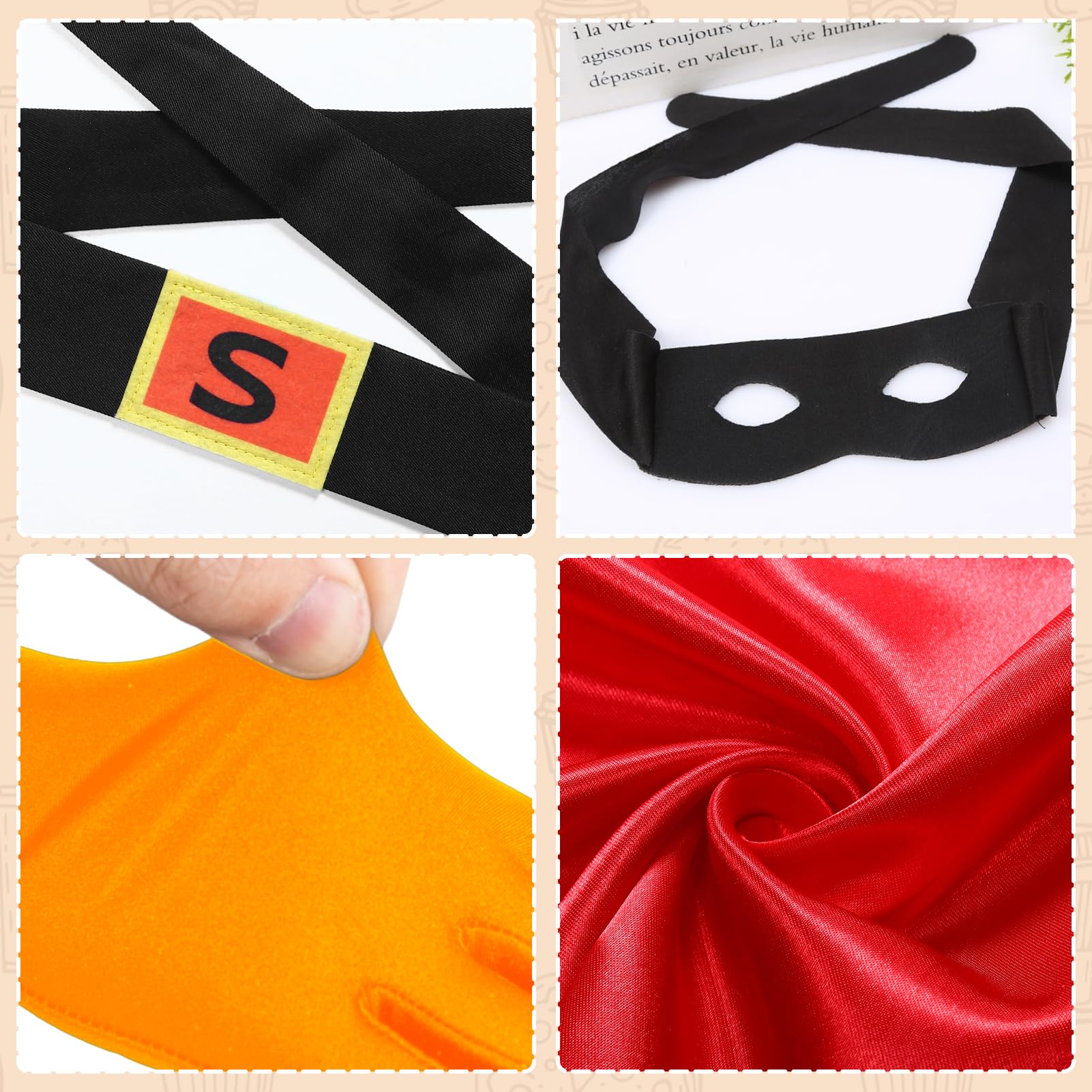 Apparlxer Super Potato Cloak Costume for Teen,4Pcs Potato Costume Superpotato Cosplay Outfits with Red Cloak Belt Eye Mask Orange Gloves,World Book Day Costumes for Teenager - Image 4