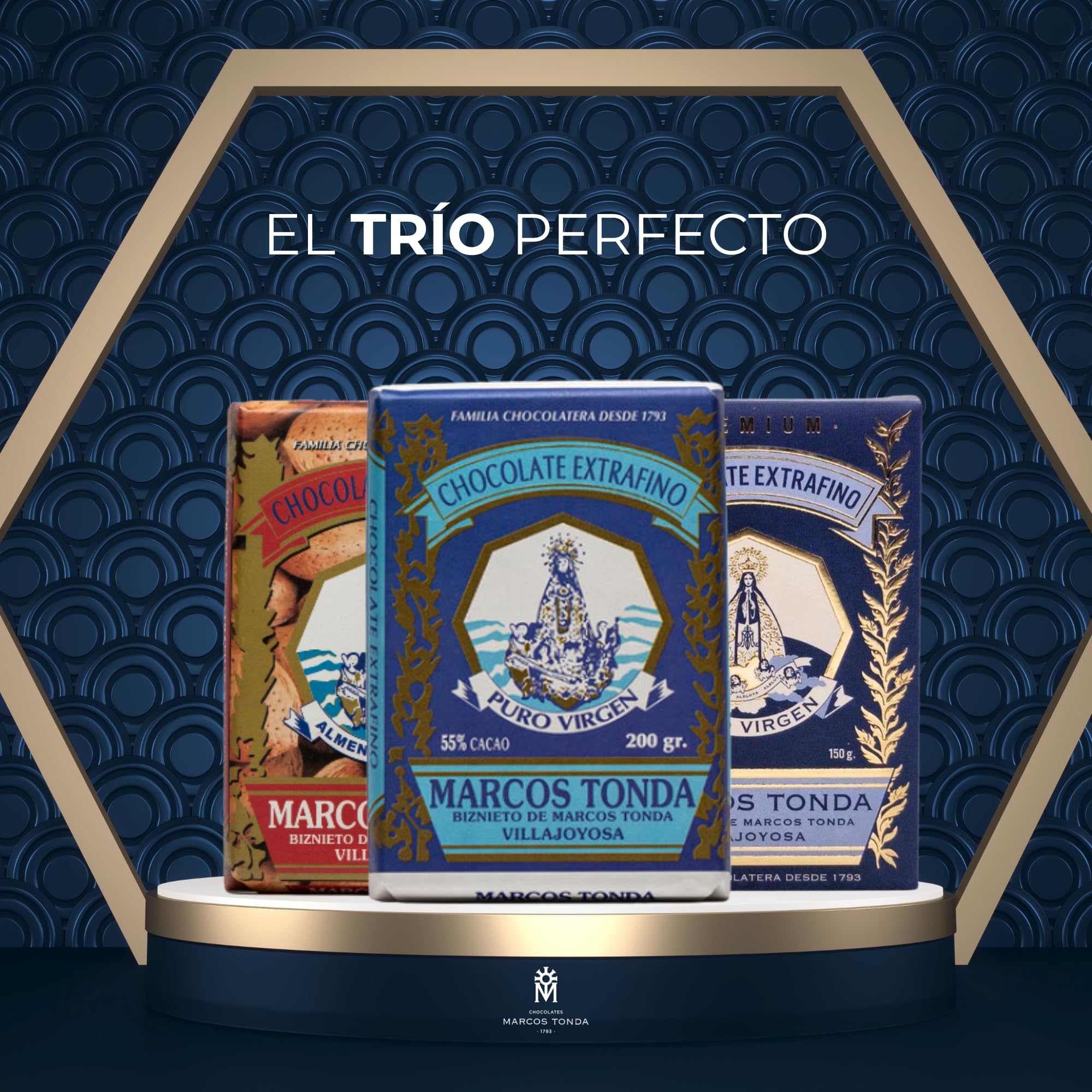 Chocolate Marcos Tonda – Pack 5 uds | Chocolate Puro 55% | Chocolate Negro Extrafino 200g x 5 | Chocolates Originales Para Regalar | Desde 1793