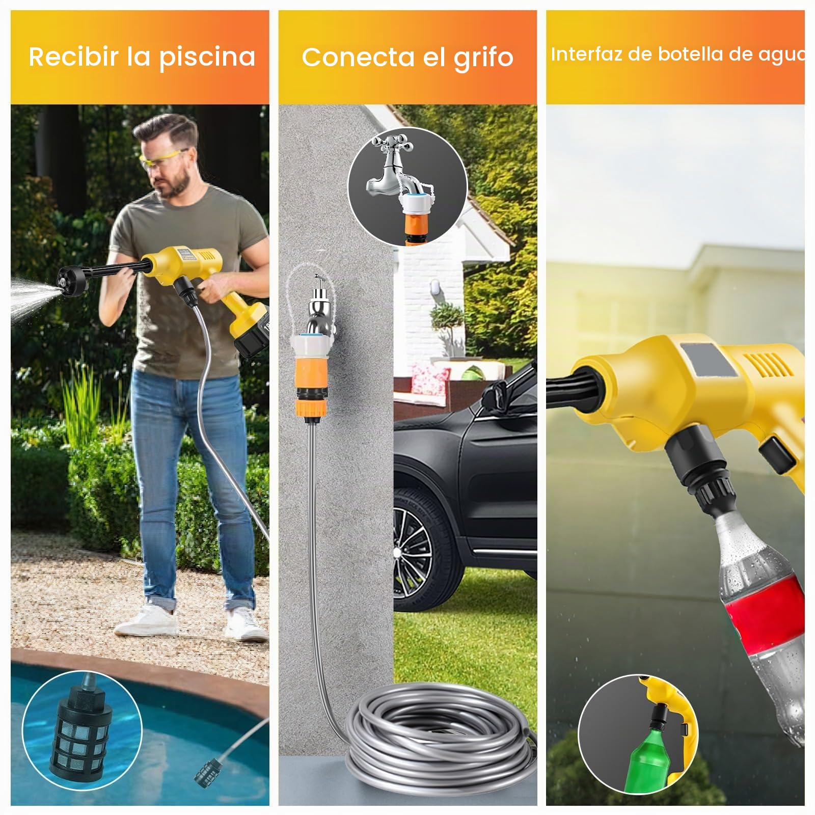 Limpiador de alta presión inalámbrico de 36 bares, con depósito de agua plegable de 23 litros, boquilla multifunción 6 en 1, limpiador de alta presión portátil para coches, ventanas, piscinas (batería