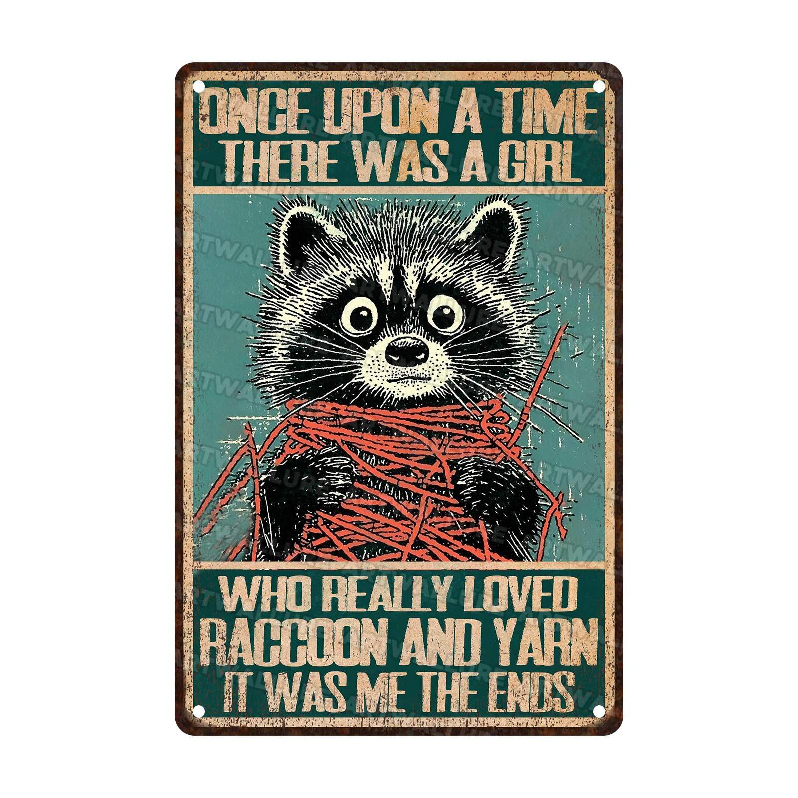 Raccoon Vintage Tin Sign Once Upon a Time There Was a Girl Metal Sign for Bathroom Laundry Room Retro Raccoon Tin Sign Home Decor 8x12Inch