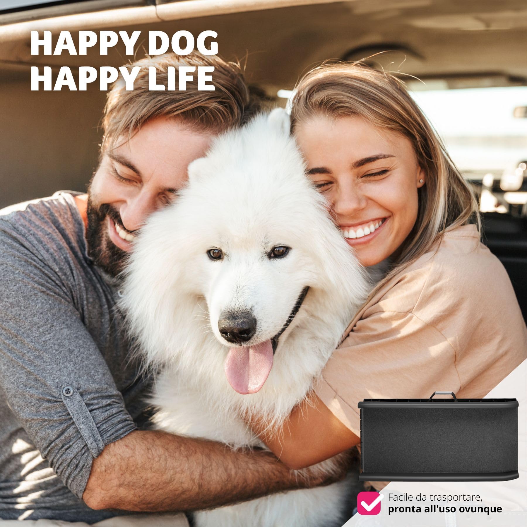 tectake® Rampa per Cani Paw Step, Richiudibile, Antiscivolo per Auto, Pieghevole con Maniglie Trasporto, Supporto fino a 90kg, Pedana per Cani, Rampe per Cani