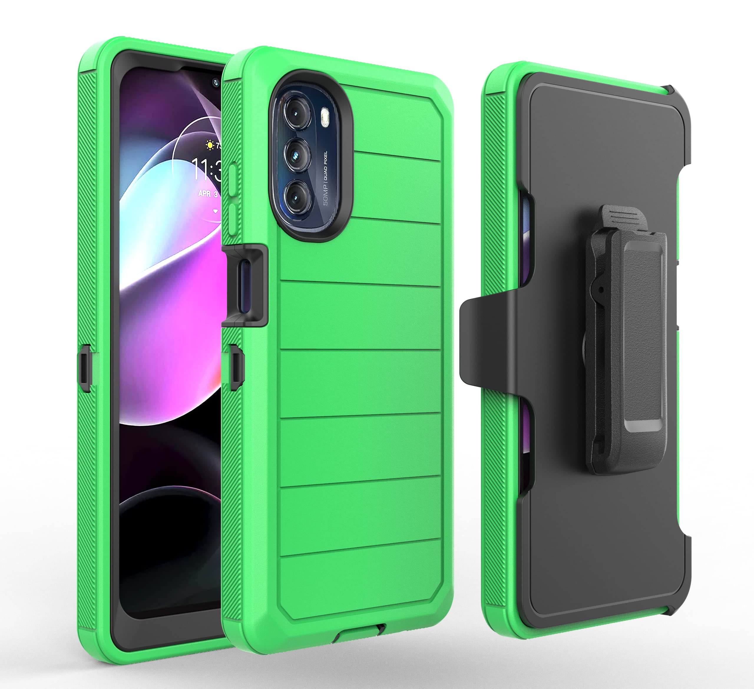 Mstechcorp6goodeals for Motorola G 5G 2022, Shockproof Full Body Protection Kickstand Case Cover with Swivel Belt Clip & Built-in Screen Protector (Green)