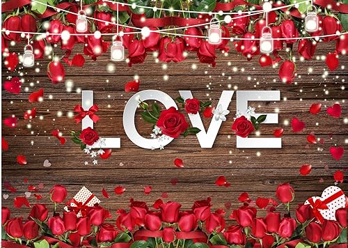 CHAIYA Telón de fondo para el día de San Valentín de 8 x 6 pies para el día de San Valentín flores de madera marrón fondo de corazón boda despedida
