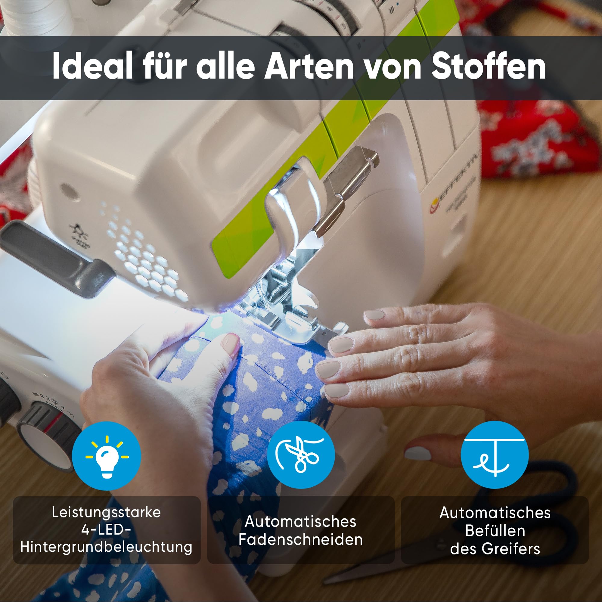 Triumphator 1800X Overlocker, Overlock-Nähmaschine, 2/3/4 Faden mit Differential, Vollmetallgestell, 20 Stiche, automatisches Einfädeln, 120W Leistung-1350 Stiche/min, Fußpedal (Grün)