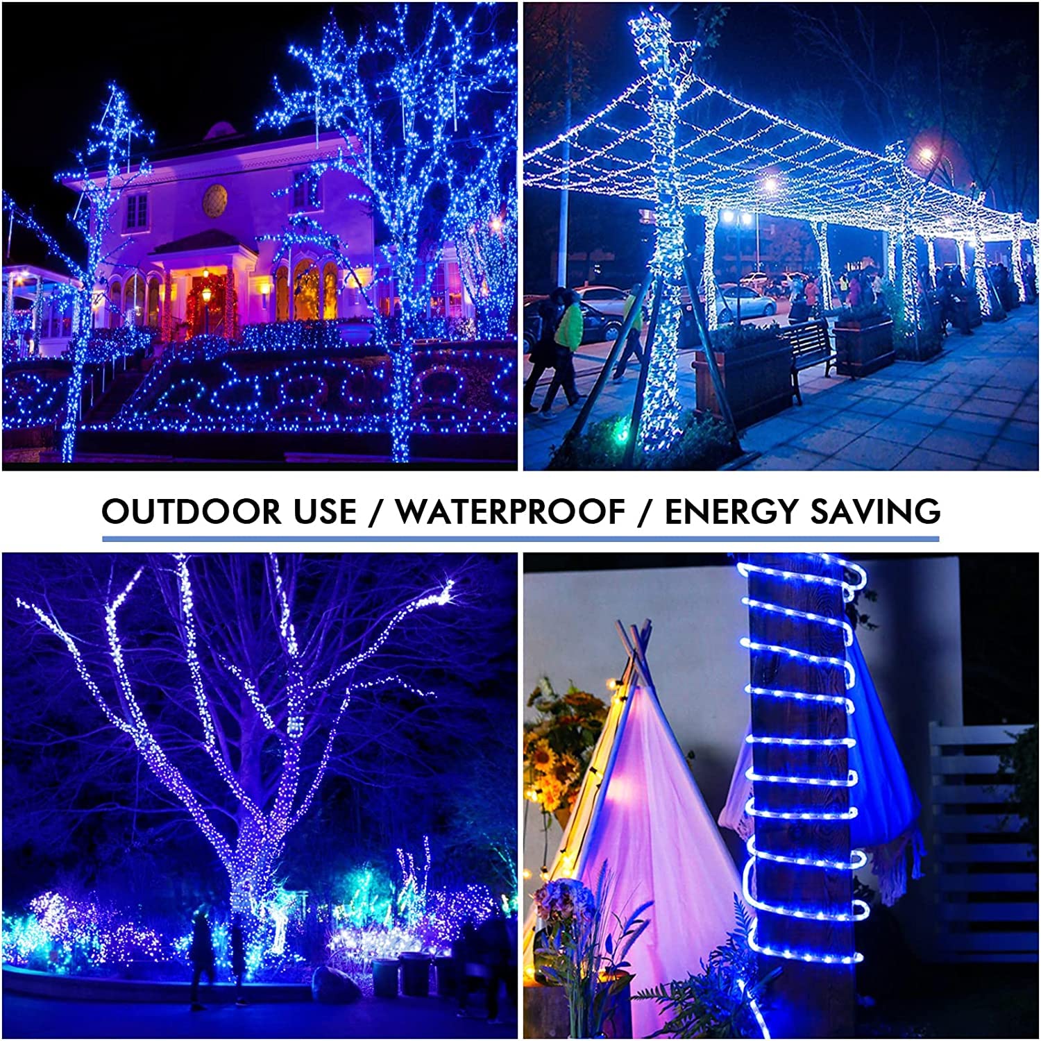KINGCOO Zewnętrzne lampki solarne 300 LED, wodoodporne, 32 m, przewód miedziany, łańcuch świetlny z pilotem i timerem, do ogrodu, na drzewo, wesele, przyjęcie, Boże Narodzenie, dekoracja (niebieska)