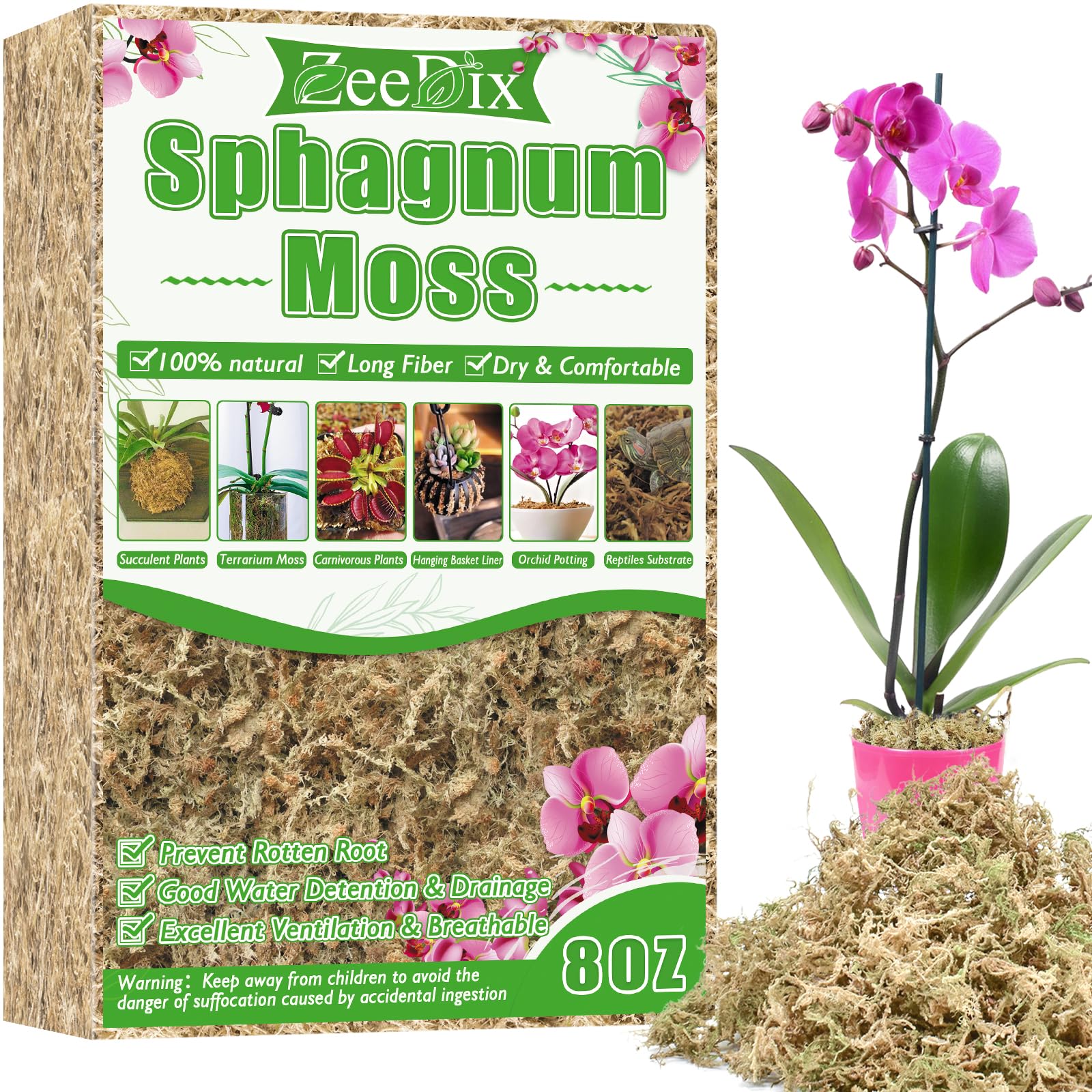 ZeeDix 8 oz Sphagnum Moss for Indoor Plants