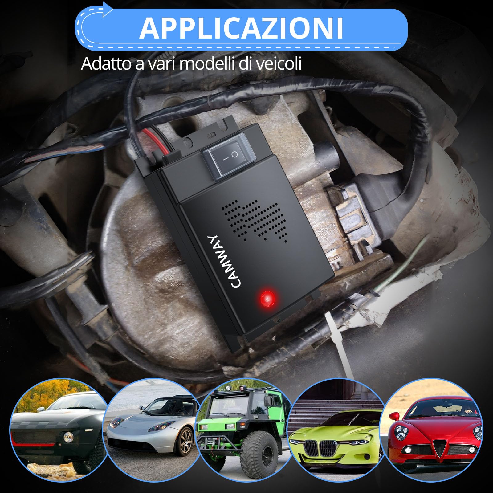 CAMWAY Repellente ad Ultrasuoni per Auto 2 PCS,12-45kHz Onde Sonore con Cavo Estensione 50cm e Luce LED,Scaccia Topi Elettronico per Batteria 12V Vano Motore, Camper, Trattore