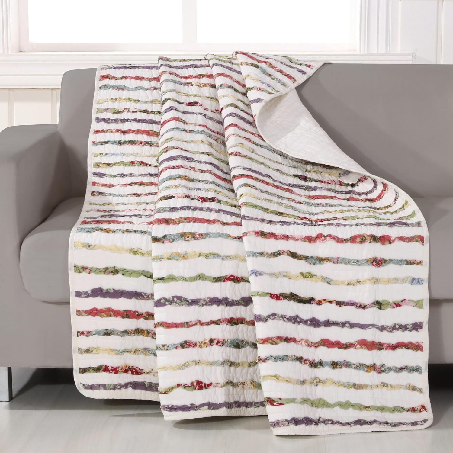 Greenland Home 100% Cotton Bella Ruffle Textured Throw Blanket, 50 x 60 inches, Multicolored