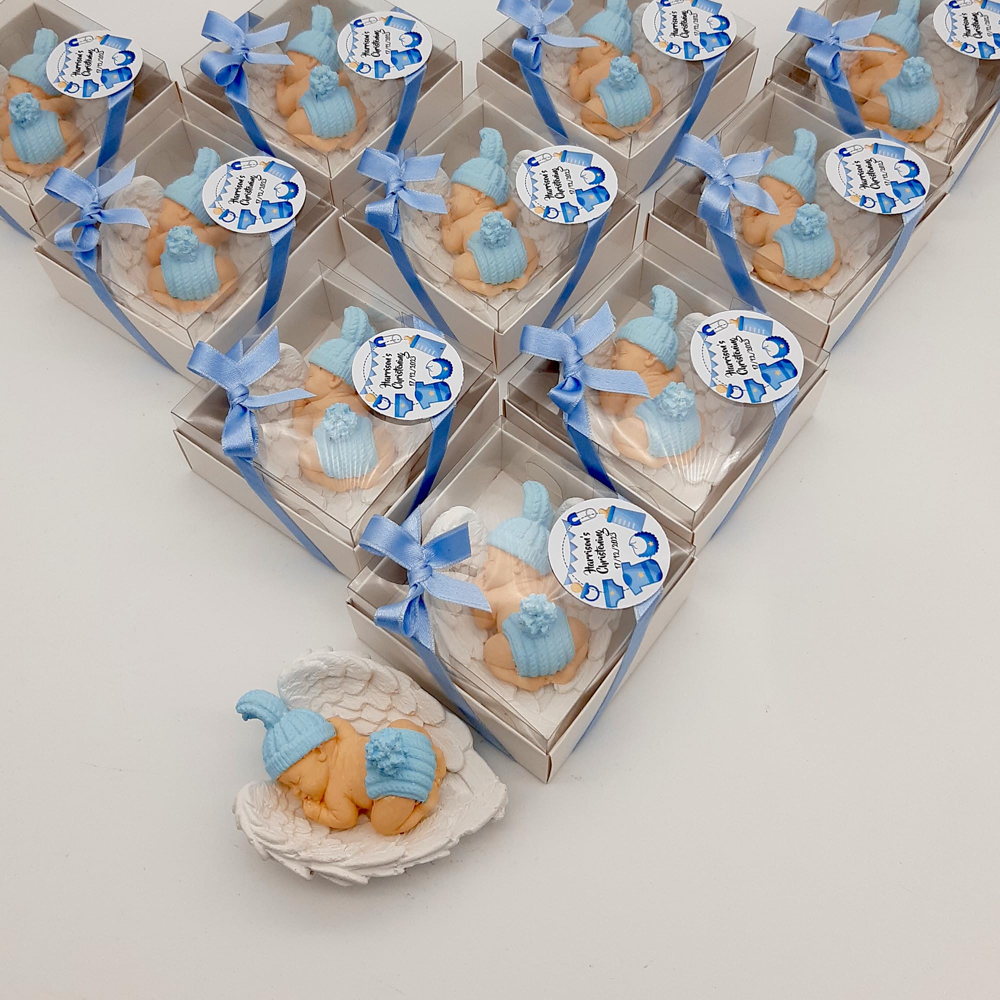 Gastgeschenk Taufe, 20 stückTaufgeschenk Gäste, Geschenk-Set für Babypartys für Taufe,Geschenk zur weiße Flügel blau Baby, Kommunionsgeschenke,Schön, dass Du da bist