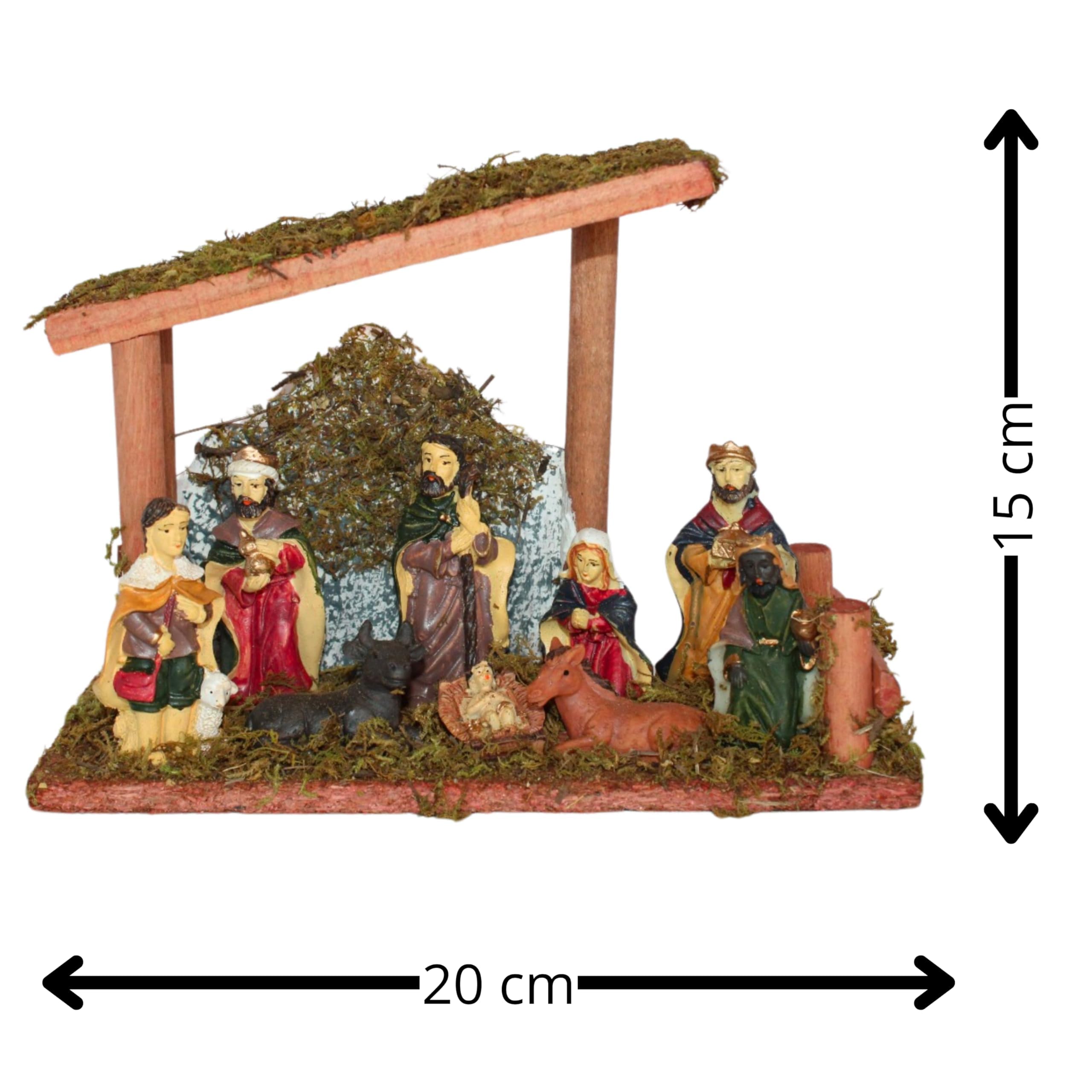 BEST&FREE Belen Navidad Completo con 9 Figuras Belen Navidad 20x15cm. Incuido Portal De Belen o Pesebre para Belenes De Navidad. Completa Tu Portal De Belen con Las Figuritas De Belén.