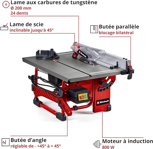 Einhell Table Saw 800W, Angle Cuts (to 45°), Angle Stop (+/- 60°) for Mitre Cuts, Dust Extraction Adaptor - Powerful, Compact and Portable Circular Bench Saw for Woodworking TC-TS 8 l - 2