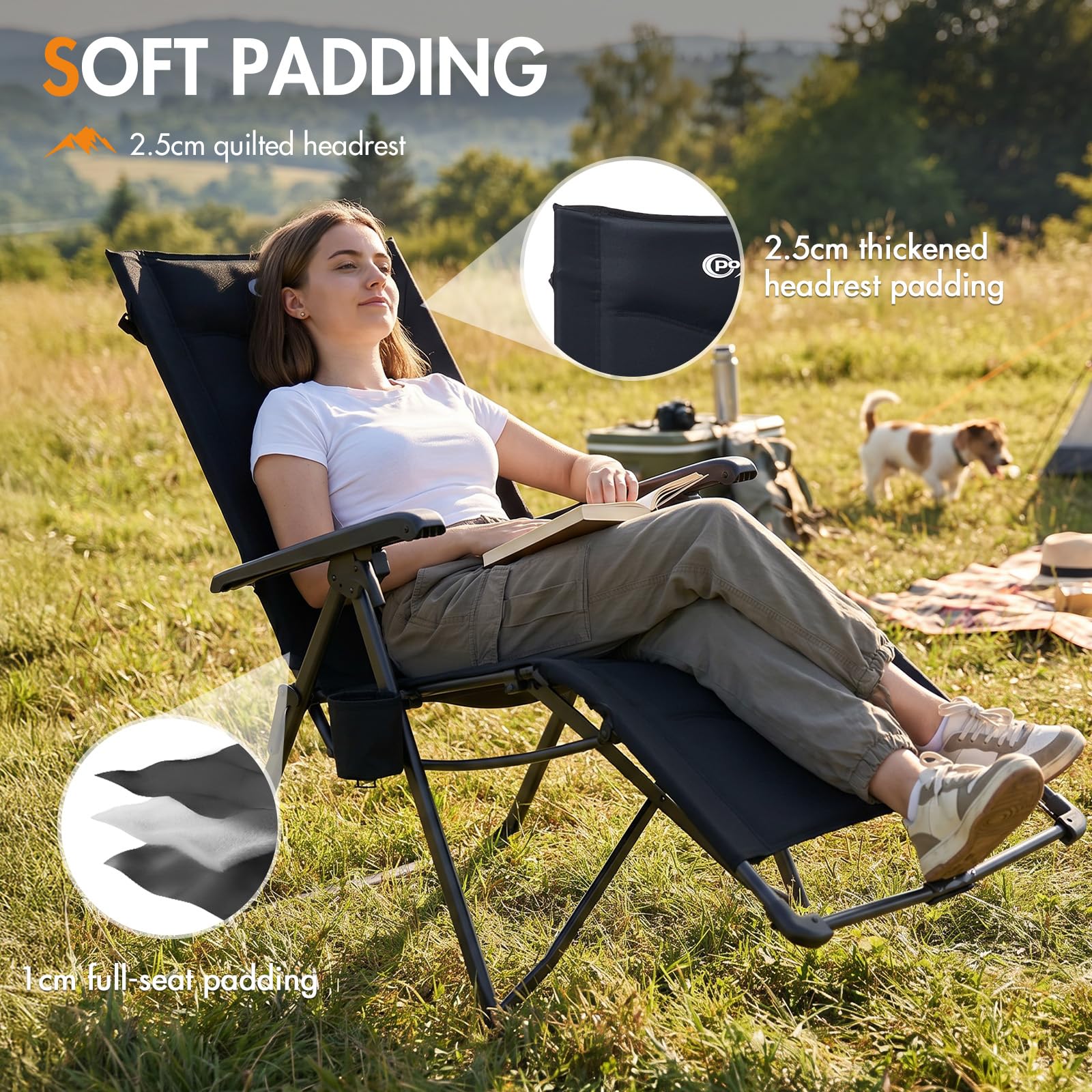Portal Silla reclinable de camping para jardín, tumbona plegable, sillas de gravedad cero, resistentes de 180 kg, silla de cubierta con reposapiernas, silla de salón ajustable para exteriores, patio