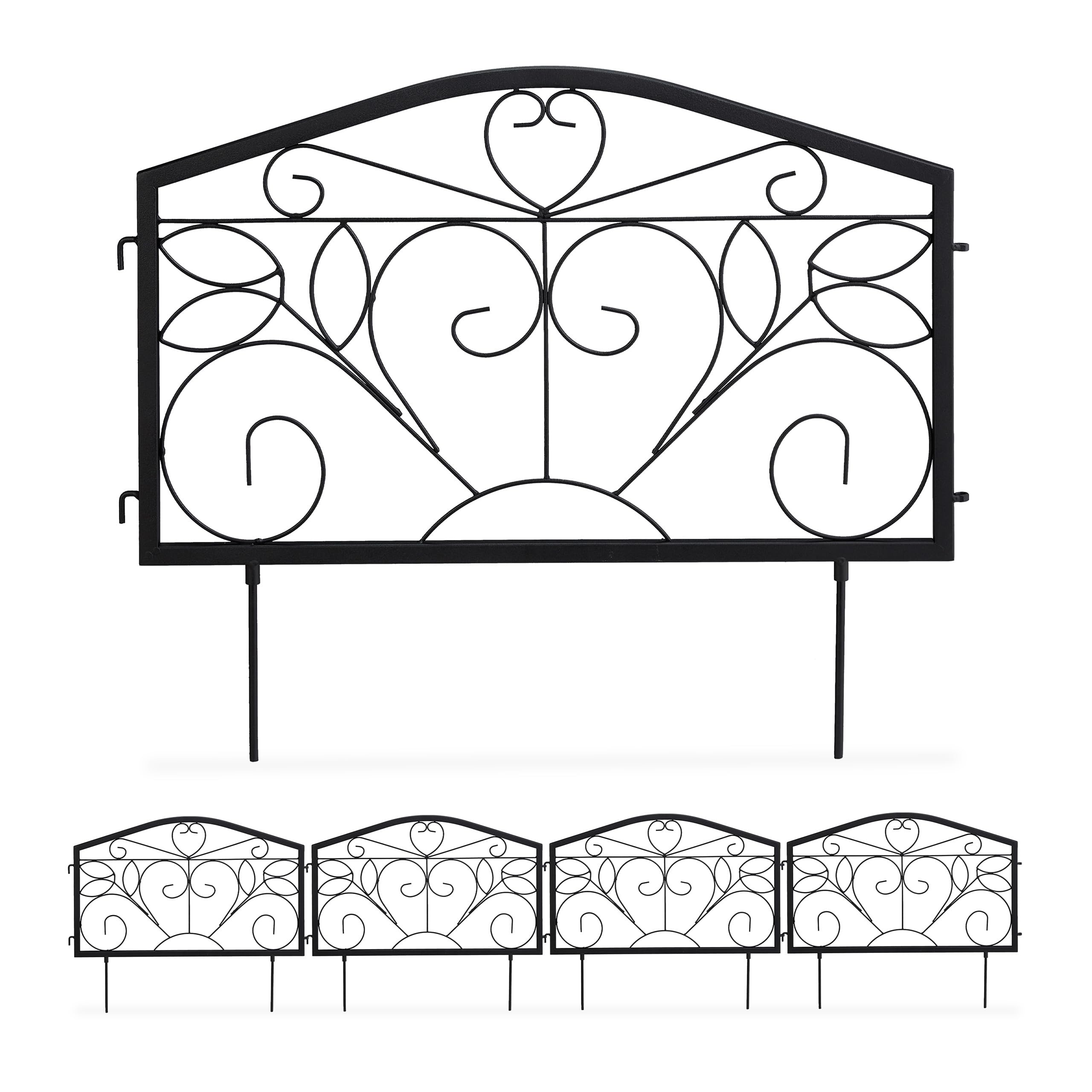 Relaxdays Recinzione da Giardino, Set 4 Pareti per Sentieri, Bordure per Aiuole, Ferro, Ornamenti, HB 33x225 cm, Nero