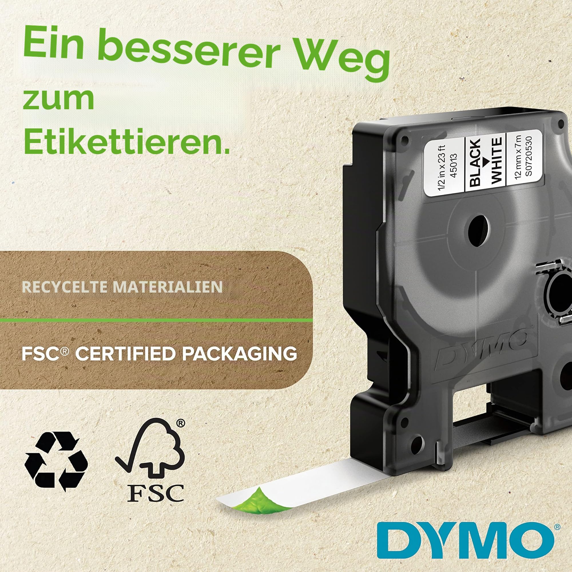 DYMO Original D1-Etikettenband | schwarz auf weiß | 12 mm x 7 m | selbstklebendes Schriftband| für LabelManager-Beschriftungsgerät