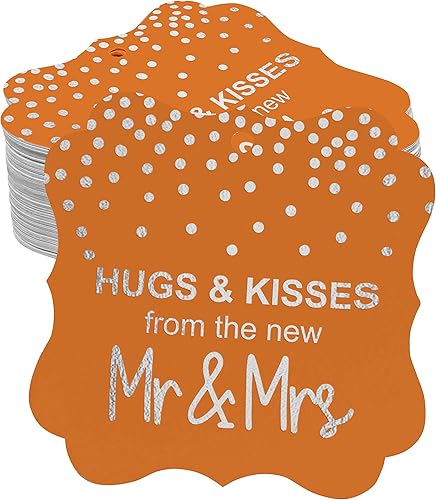 Hugs & Kisses from The New Wedding - Etiqueta para botella de boda, color plateado real, paquete de 50 etiquetas para colgar