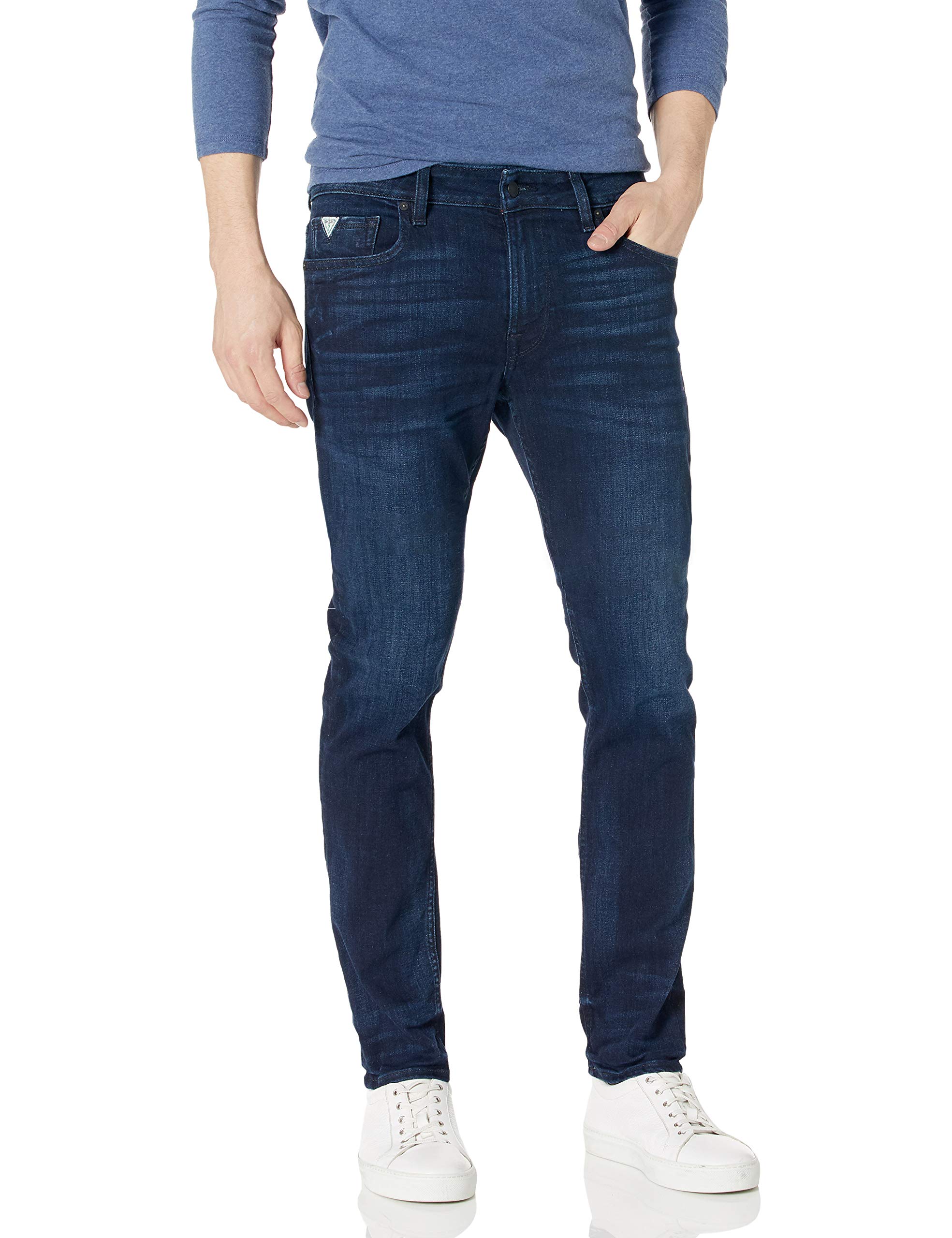 GUESS Men's Mid Rise Slim Fit Tapered Leg Jean