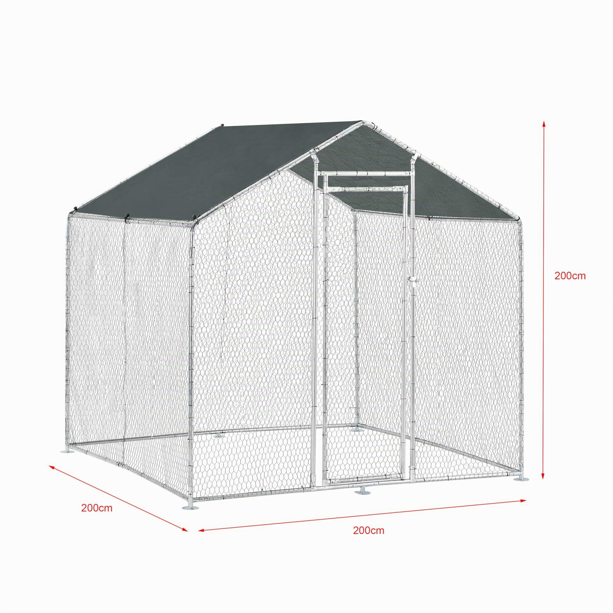 pro.tec Gabbia per Pollame con Tettuccio Protezione Sole e Porta Voliera da Giardino Pollaio da Esterno per Volatili Conigli 2x2x2 m con Recinzione a Rete Metallica - Argento/Verde Scuro