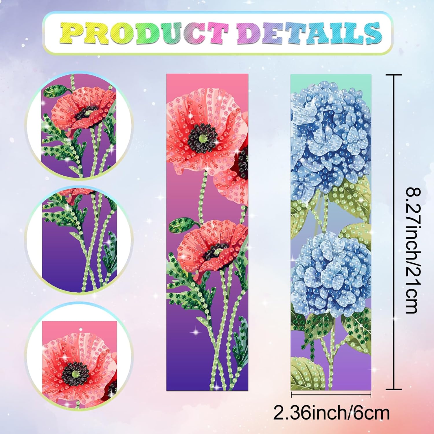 10Pcs Mixed Floral 5D Diamond Art Bookmarks Flowers Diamond DIY Painting Bookmarks Rhinestones Beaded Tassel Acrylic Bookmark for Adult Beginner Crafts