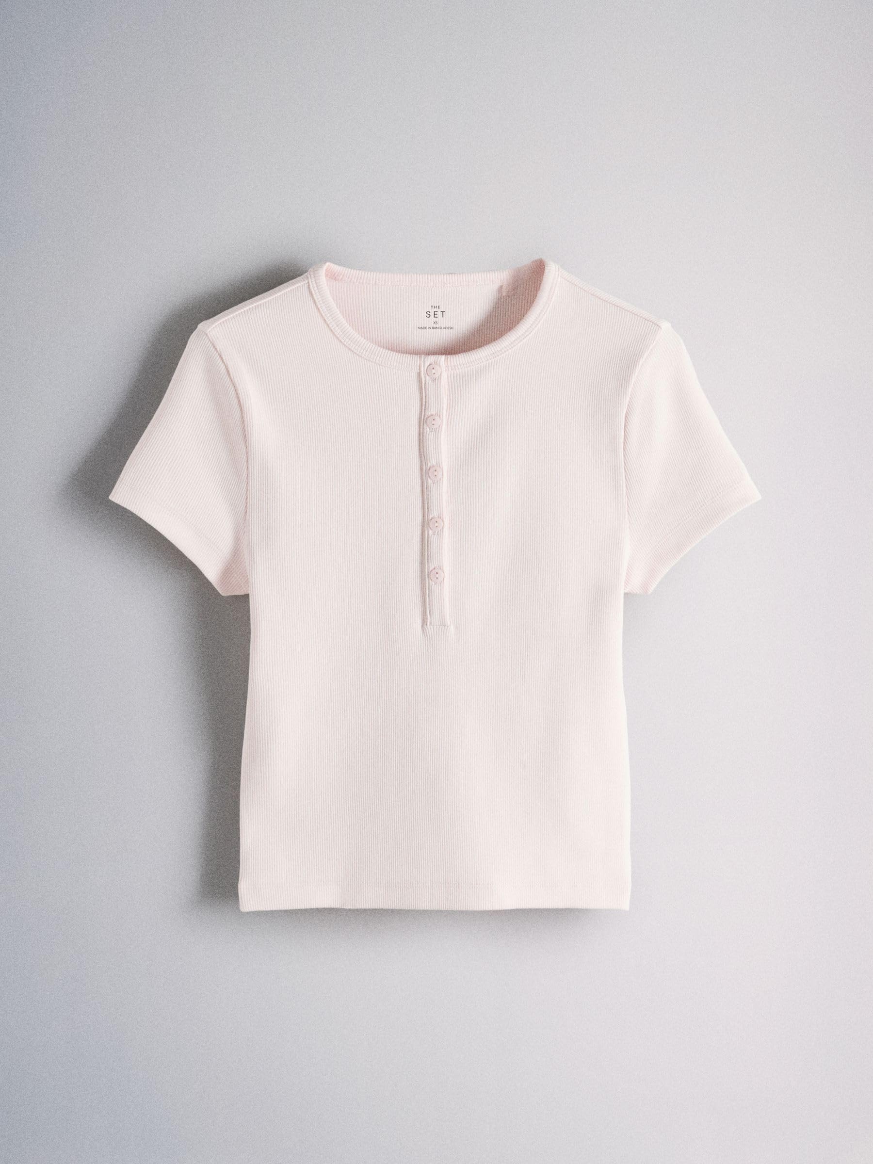 THE SET Femme T-Shirt côtelé à col boutonné et Manches Courtes, Lot de 4 | Coupe standard