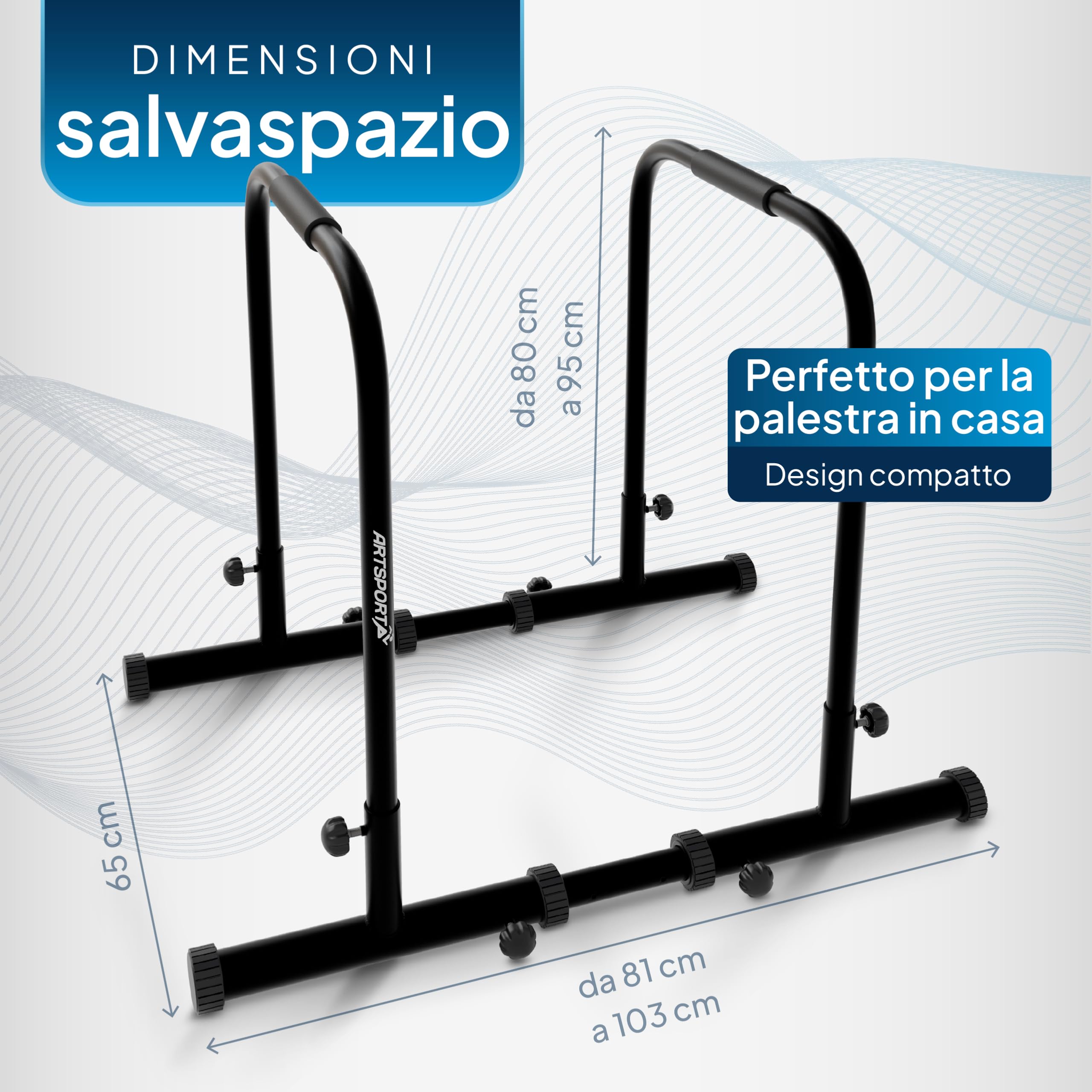 ArtSport Sbarra per Dips - Stazione Dip fino a 500 kg - Maniglie Push Up - Barra Fitness Regolabile - Push Up Bar Casa - Nero