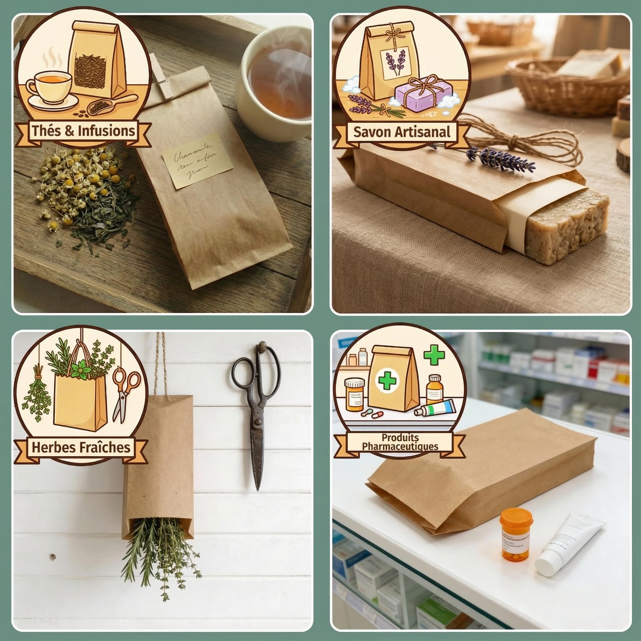 1000 Lot Sac Papier Kraft - Sachet Kraft Alimentaire, Sandwich - Emballage Alimentaire Boulangerie, Patisserie, Bonbon, Café - Sachet Papier Kraft Marron 10 x 5,5 x 25 cm